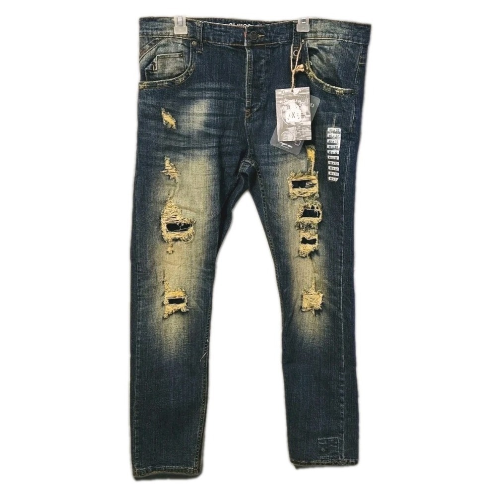 Smugglers Moon NWT Distressed Denim Jeans Men 40x33 Blue Handcrafted Streetwear
